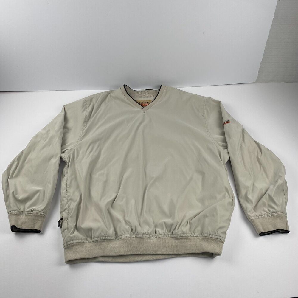 Vintage Izod Mens Golf Pullover Windbreaker Beige Size Large Outdoor‎ Hiking